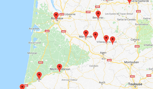 Carte des CAMSP Nouvelle Aquitaine